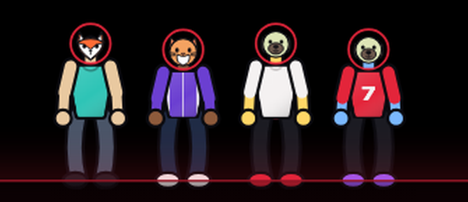 Close up of four Riders on stage, each with their own mask and outfit